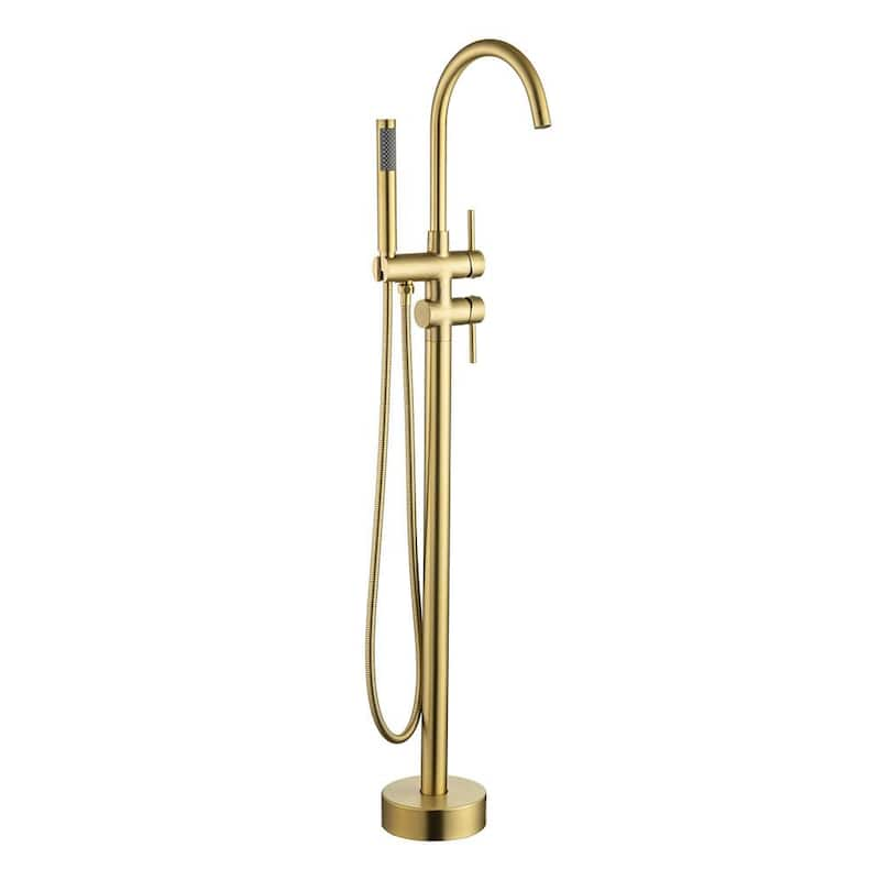 1-Handle Freestanding Tub Faucet with Hand Shower included 59 in. Hose in Brushed Gold