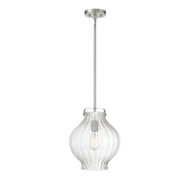 1 Light Brushed Nickel Shaded Pendant Light