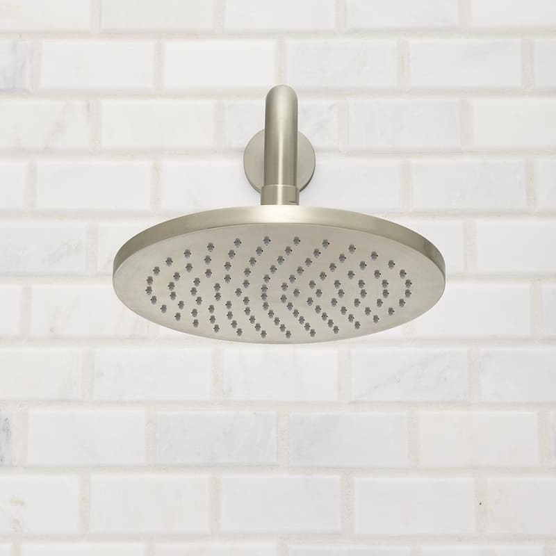 1-Spray 7.9 in. Single Wall Mount Fixed Rain Shower Head in Brushed Nickel