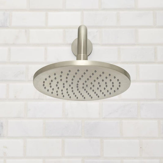 1-Spray 7.9 in. Single Wall Mount Fixed Rain Shower Head in Brushed Nickel