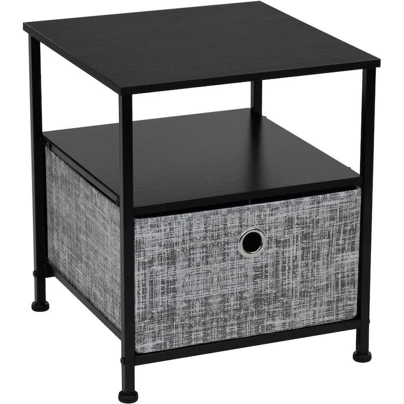 1-Drawer Gray Black Nightstand 18.37 in. H x 15.75 in. W x 15.75 in. D