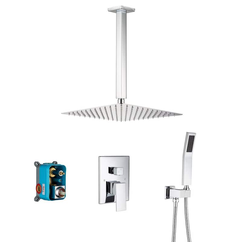 1-Spray Patterns with 2.5 GPM 12 in. Tub Ceiling Mount Dual Shower Heads in Polished Chrome